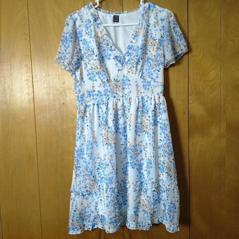 Shein Size Medium Baby Doll Ruffle Floral Short Sleeve Dress Peasant Boho